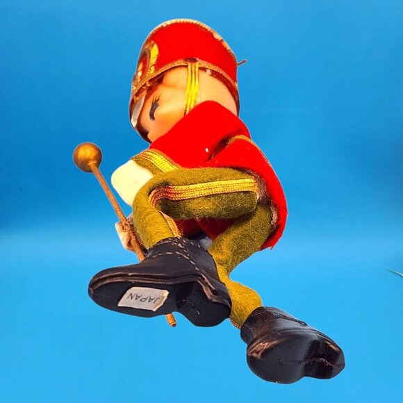 Vintage 1950s Elf Toy Soldier Ornament • Red Green Felt with Velvet Gold Trim • - Picture 8 of 10